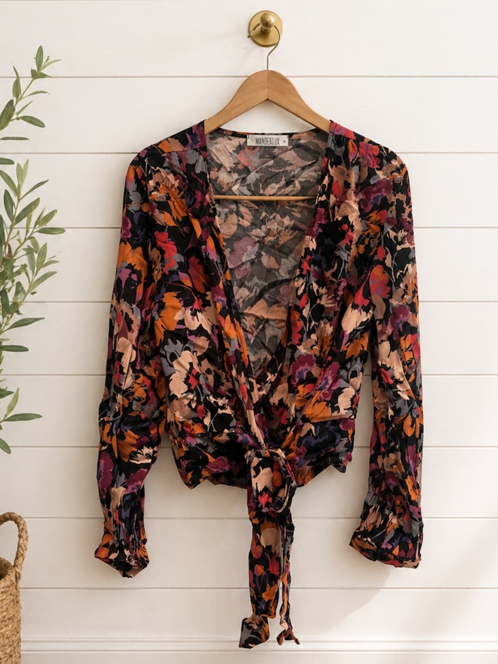 🌺♥️🤎Wanderlux Floral Tie Front Blouse XL | Sheer Boho Top | Long Sleeve V-Neck